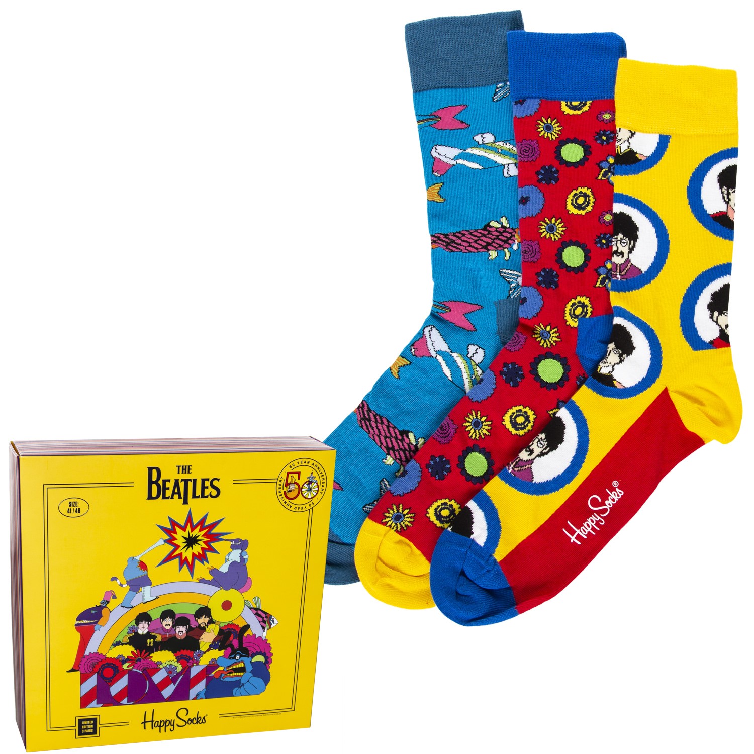 3Pakning Happy Socks The Beatles Socks Gift Box Gaveesker