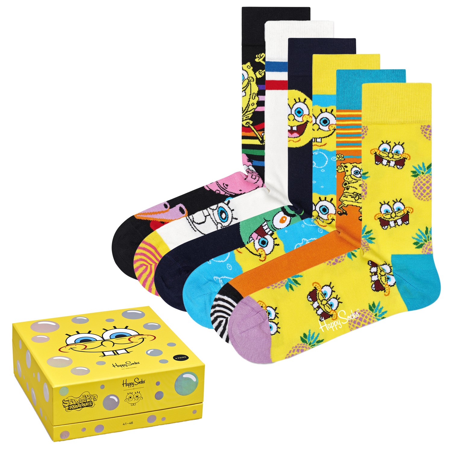 6stuks verpakking Happy Socks Sponge Bob Gift Box Socks Cadeauboxen