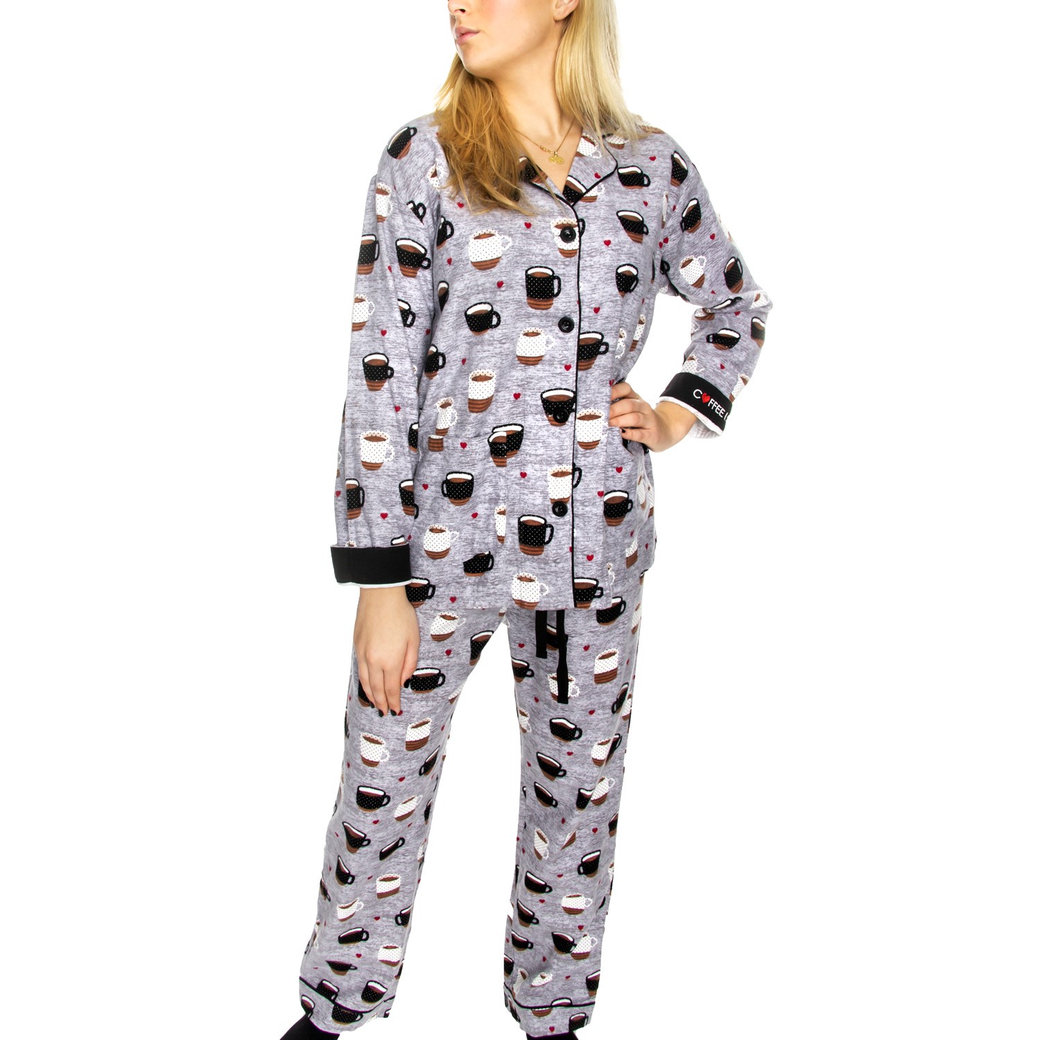 PJ Salvage Coffee Is Life Flannel Pyjama Aqua